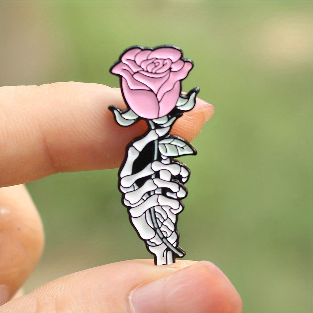 Red Rose Skull Brooch Romantic Metal Pin Zinc Alloy for Clothing Bag Ornament