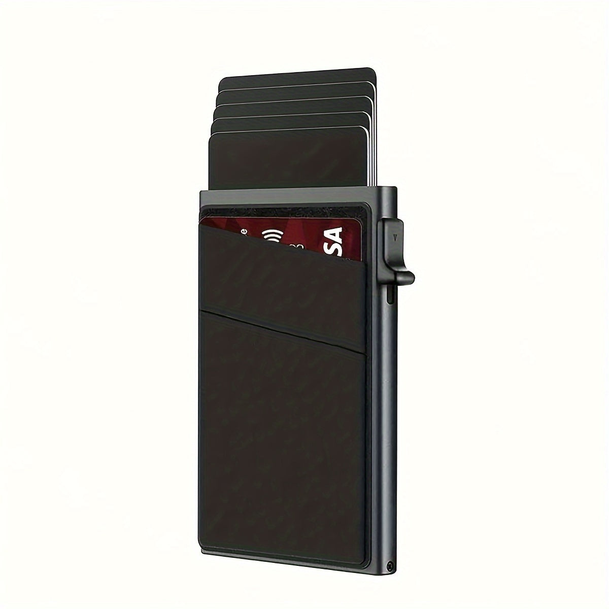 Aluminum RFID Blocking Credit Card Holder with Side Push Mechanism Black