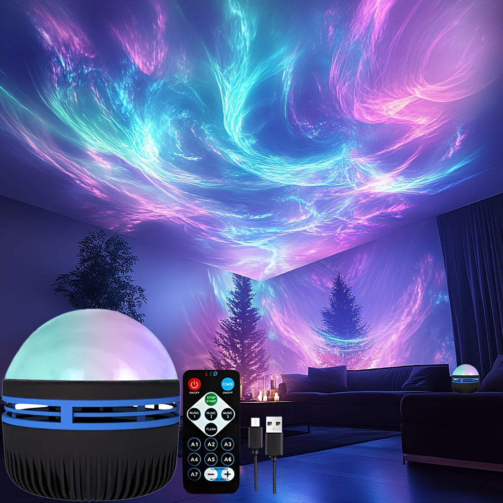 LED Projection Night Light with Remote Multicolor Aurora Borealis USB Powered