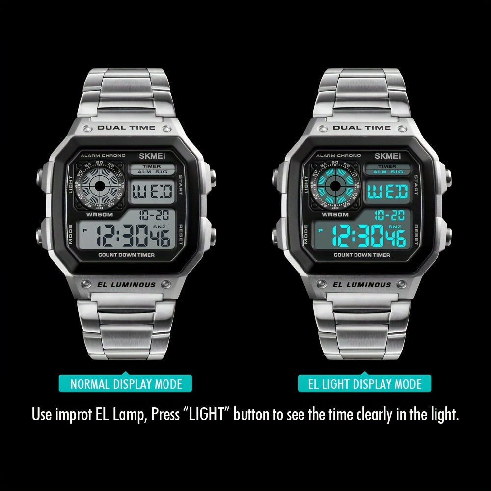 Men's Square Electronic Watch with Luminous Display and Durable Strap