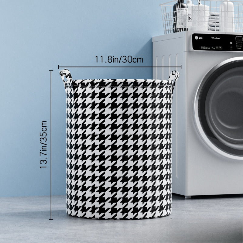 Foldable Laundry Hamper in Houndstooth Pattern Non-Woven Fabric for Clothes and Toys