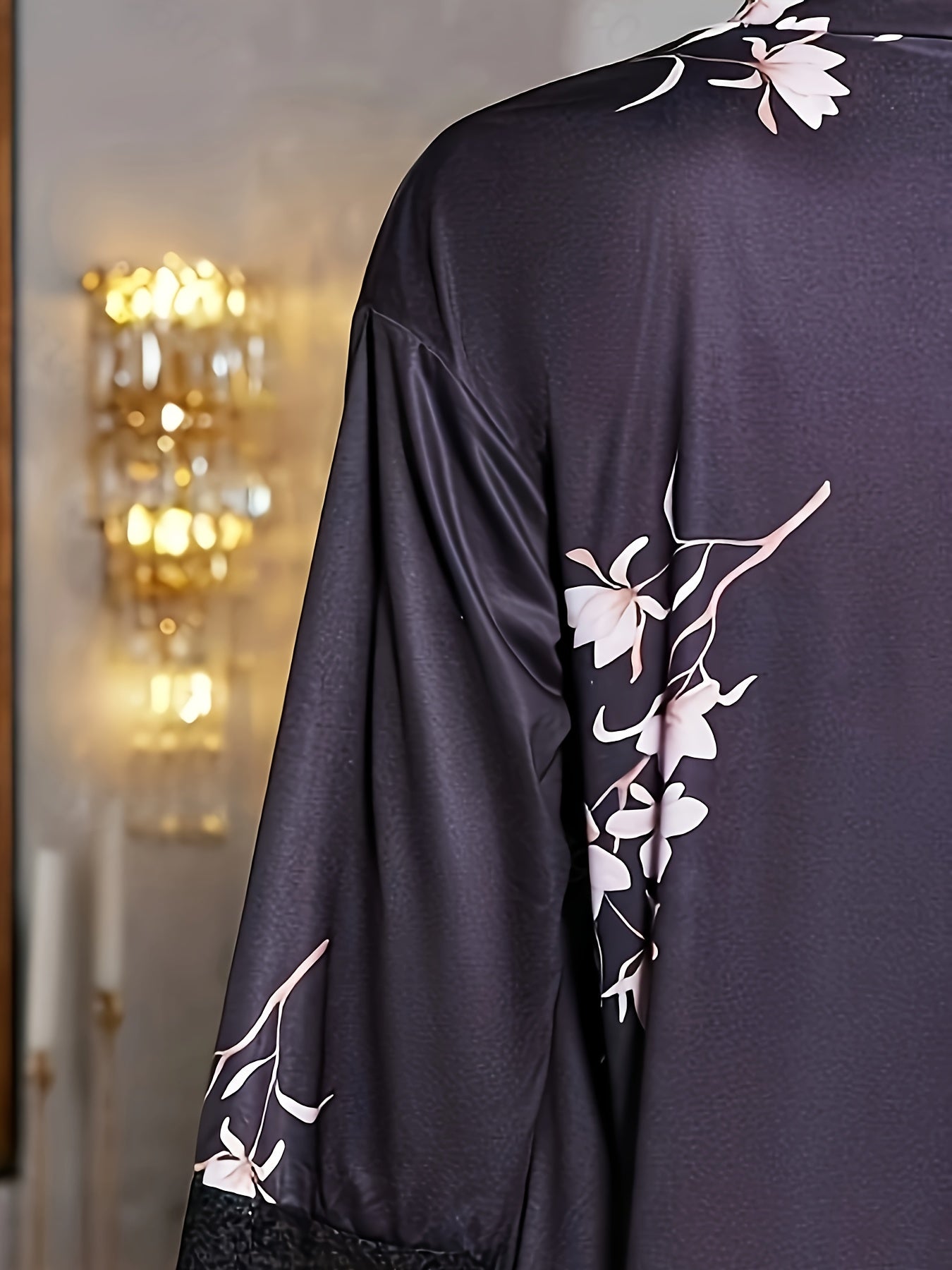 Plus Size Floral Print Lace Nightgown and Robe Set Sleepwear