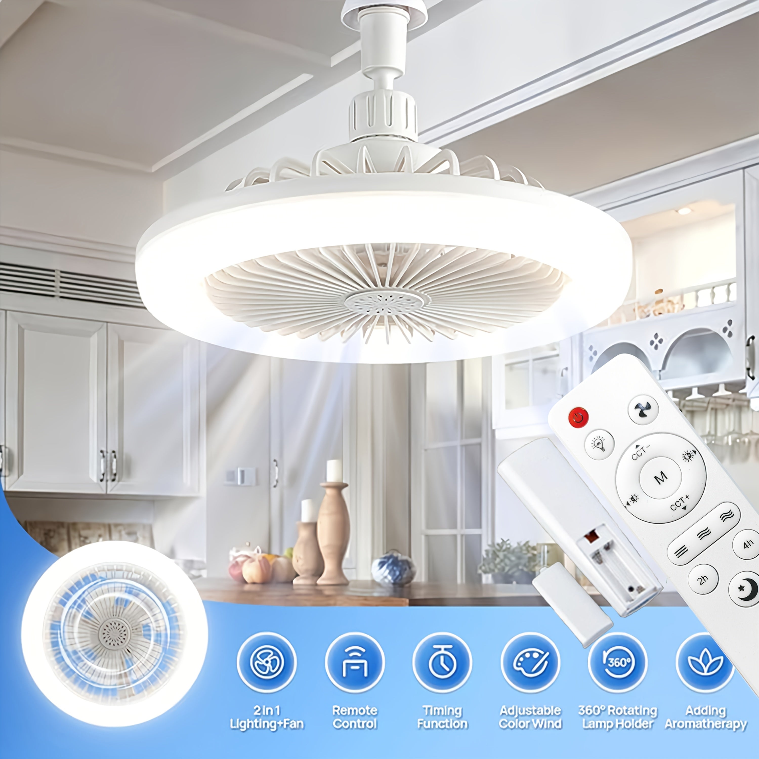 Вентилятор для потолка 10 дюймов с пультом дистанционного управления, регулируемым светодиодным освещением для небольших помещений