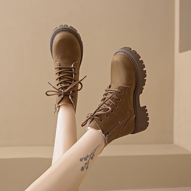 Women's Fashion Mid Heel Block Ankle Boots with Zipper Solid Color