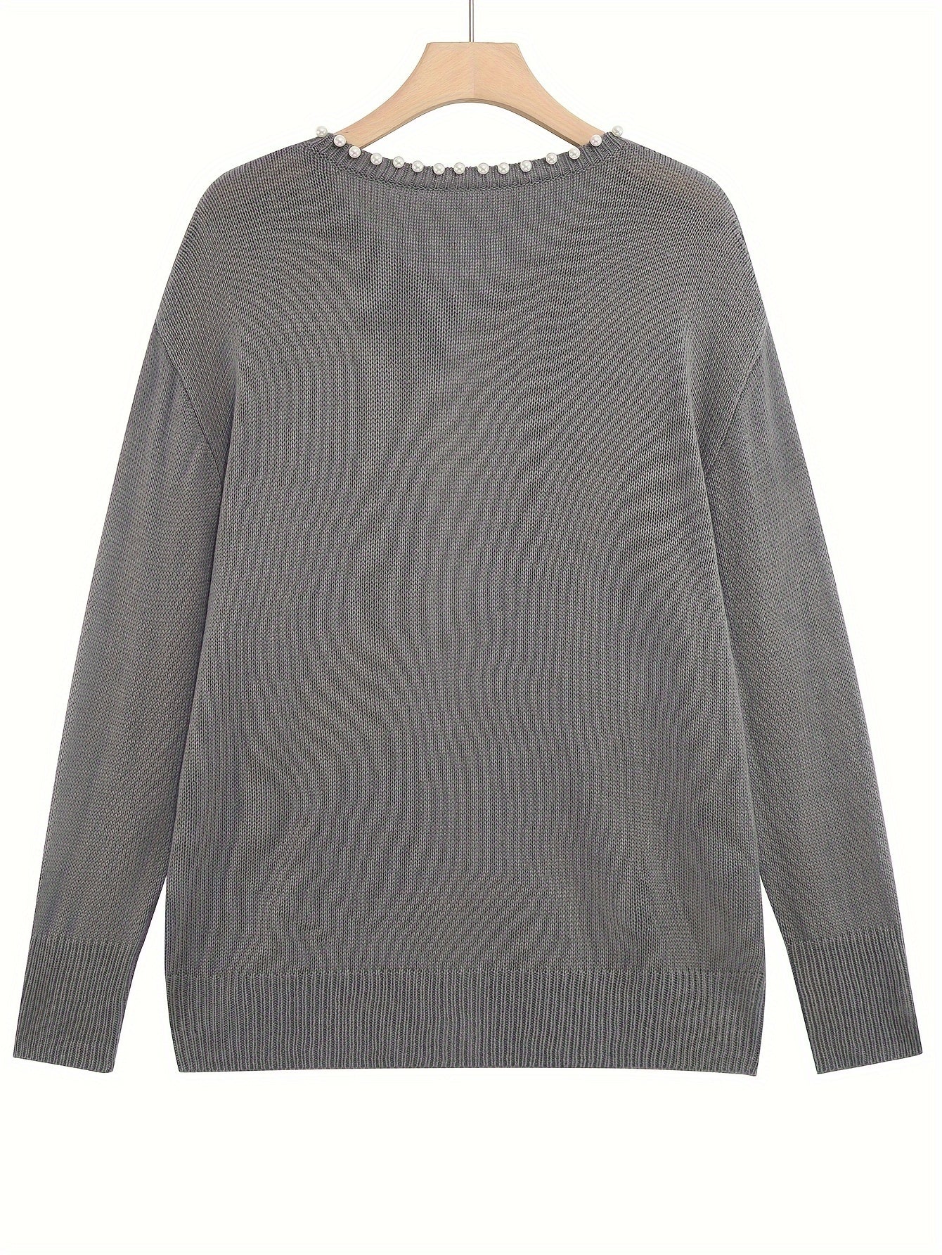 Cárdigan corto para mujer de talla grande con perlas, blanco, suéter de manga larga