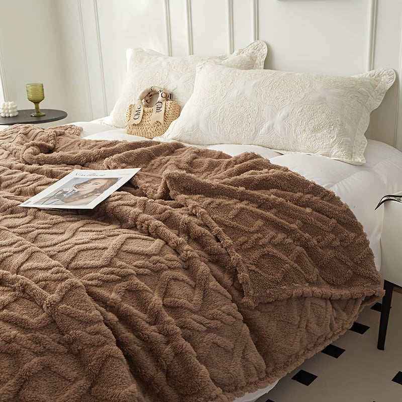 Plaid Taffeta Throw Blanket Polyester Diamond Pattern Lightweight Knit All-Season