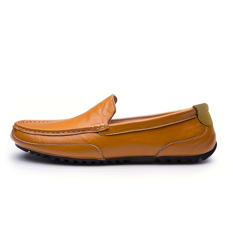 Men's Slip-On Loafers with Split Cow Leather Upper and Rubber Sole for Casual and Office Wear