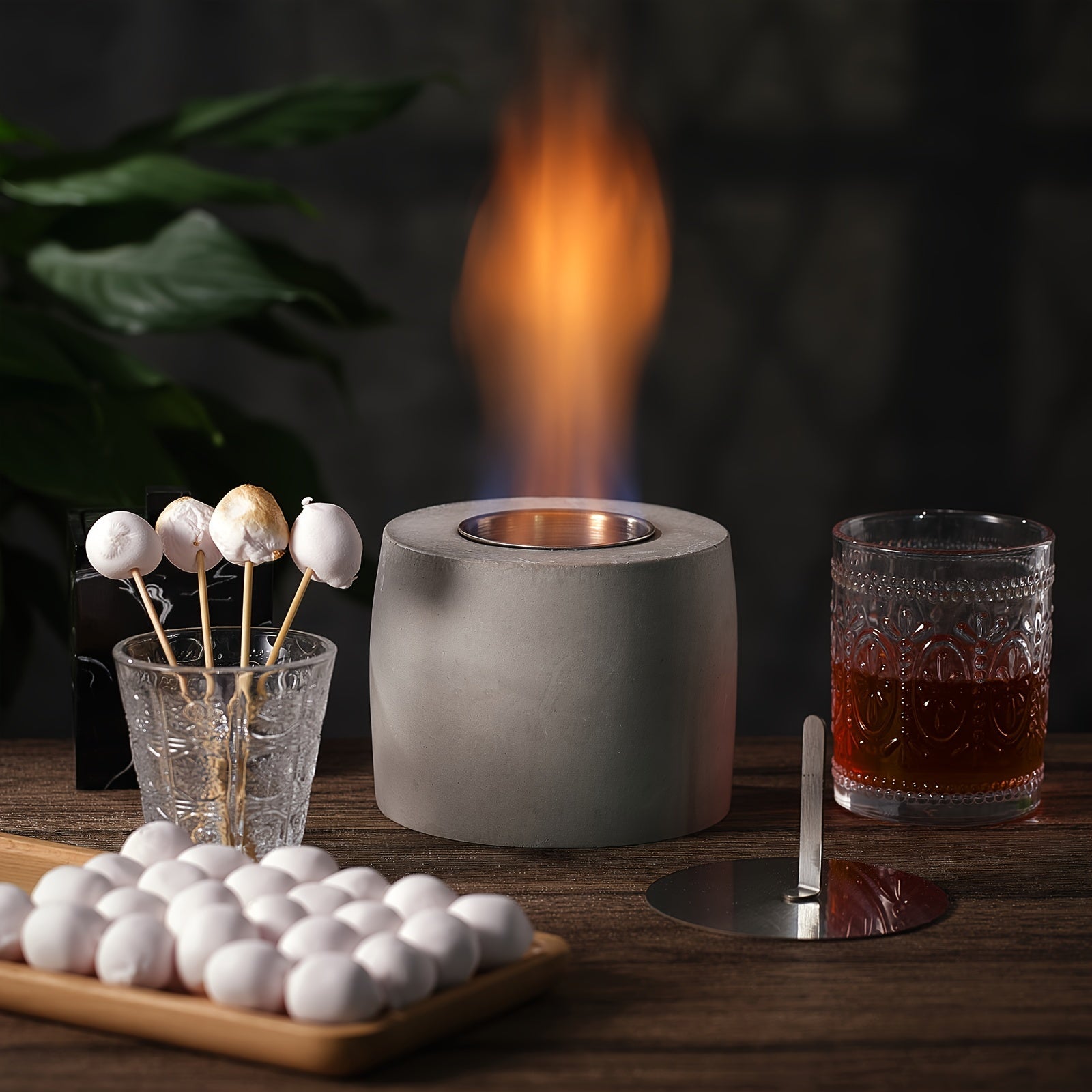 Modern Tabletop Concrete Fire Pit Stainless Steel Indoor Outdoor Safety