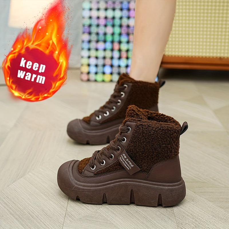 Women's Plush Thick Warm High-Top Winter Snow Boots With Adjustable Strap