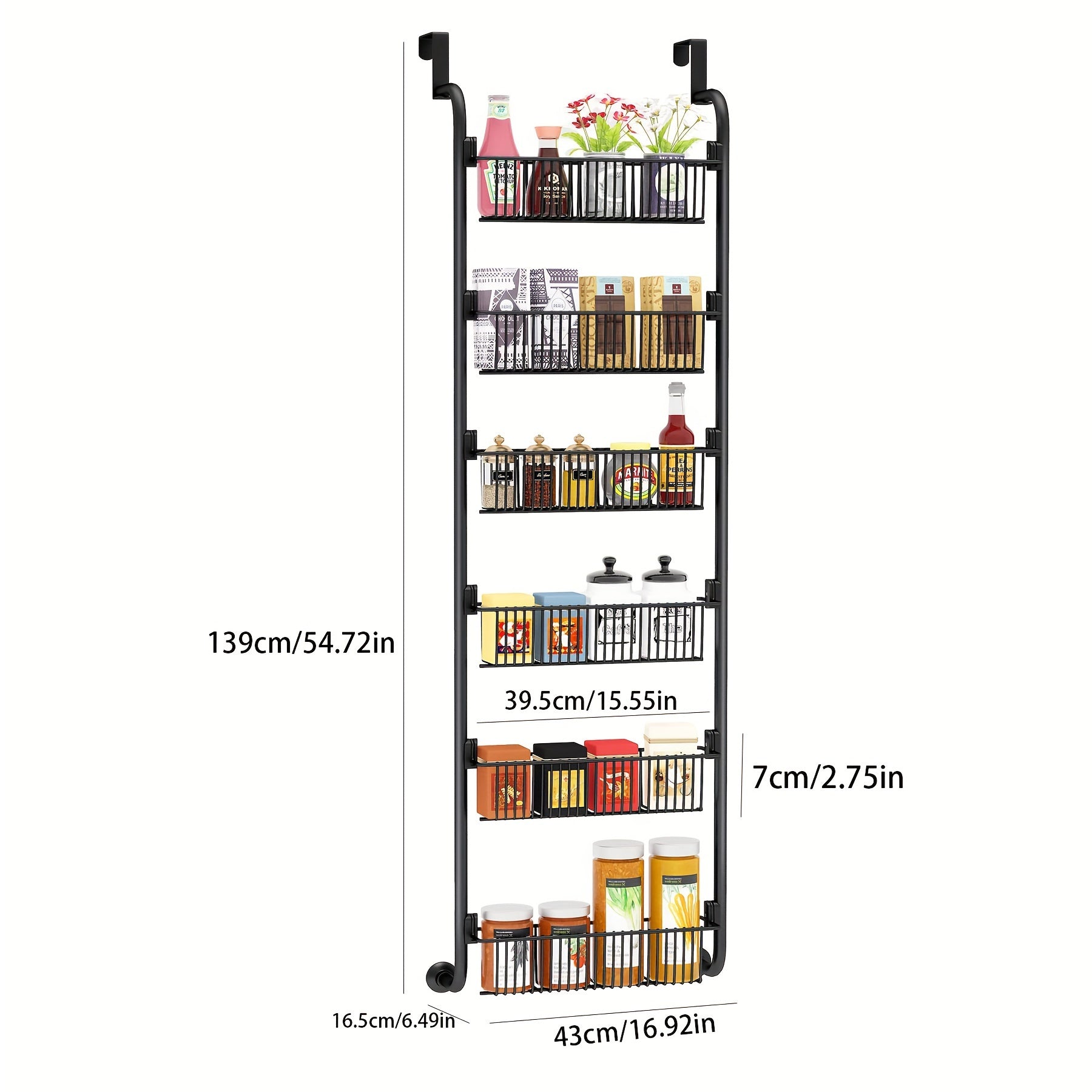6-Tier Over-the-Door Pantry Organizer with Baskets, Metal Storage for Kitchen