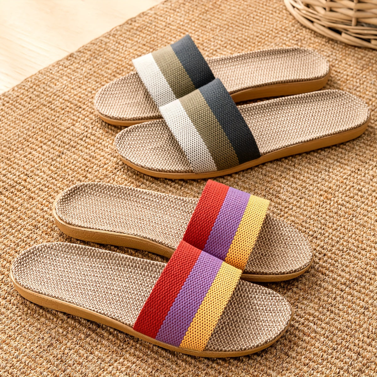 Women's Striped Fabric Slip-On Slippers Indoor All-Season Comfort