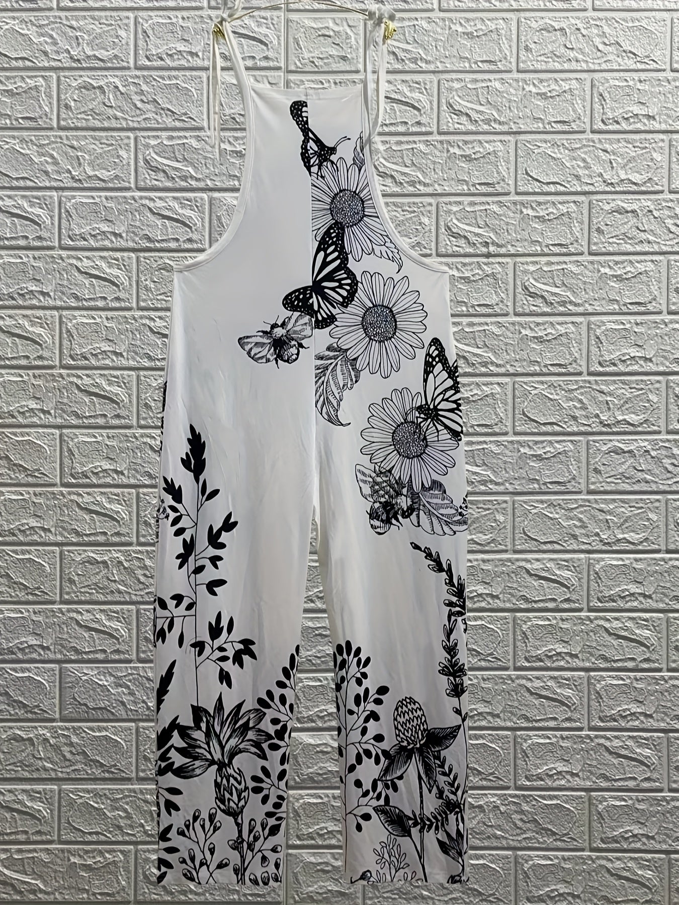 Plus Size Women's Floral Print Sleeveless Jumpsuit Midi Pants Beach Casual