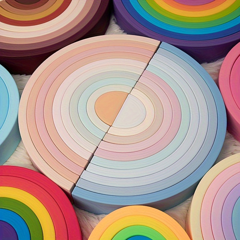 Silicone Rainbow Stacking Toy for Kids Educational Nesting Puzzle 7 Tiers