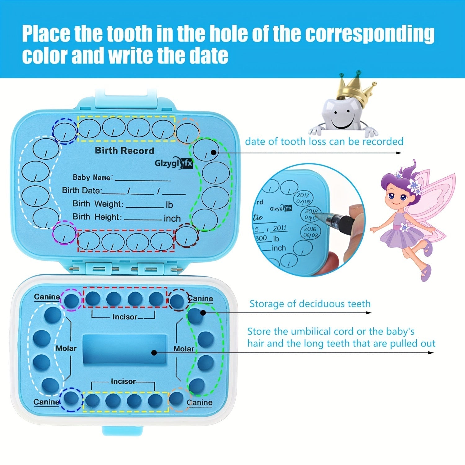 Baby Teeth Keepsake Box for Kids Tooth Storage Container Tooth Fairy Gift