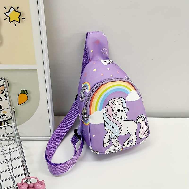 Kids' Nylon Chest Bag for Girls with Pattern, Adjustable Crossbody and Waist Bag