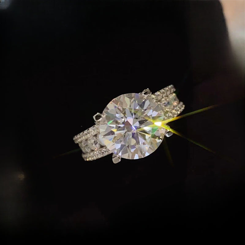 Vintage Silver Engagement Ring with 10 Carat Moissanite Wedding Band for Women