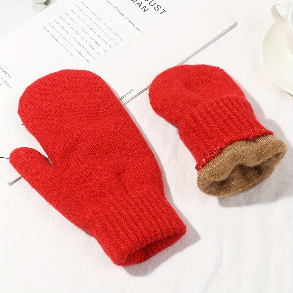 Knit Mittens with Velvet Lining for Warmth and Comfort for Autumn and Winter