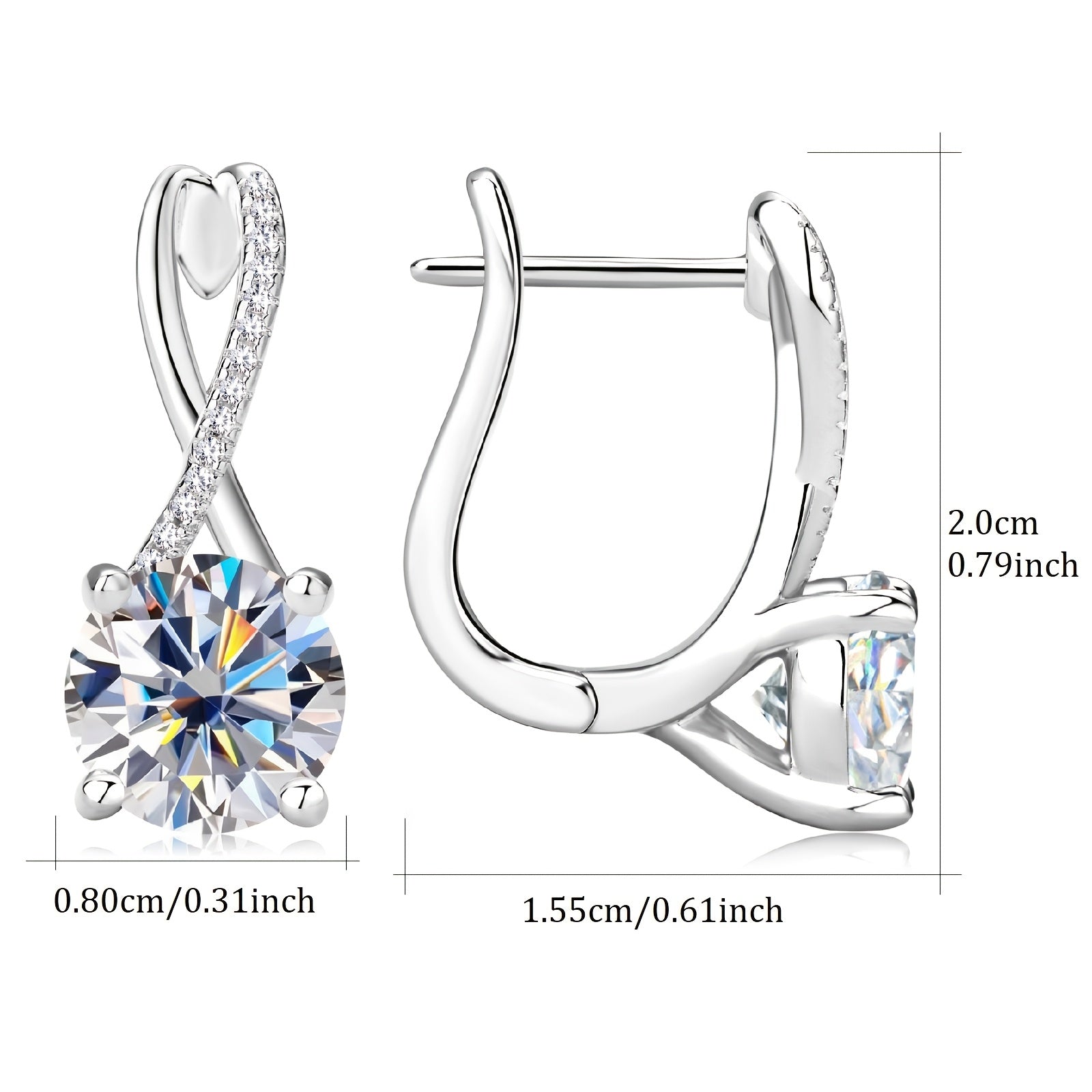 Sterling Silver Moissanite Earrings 8mm Round 2.0ct Wedding Party Jewelry