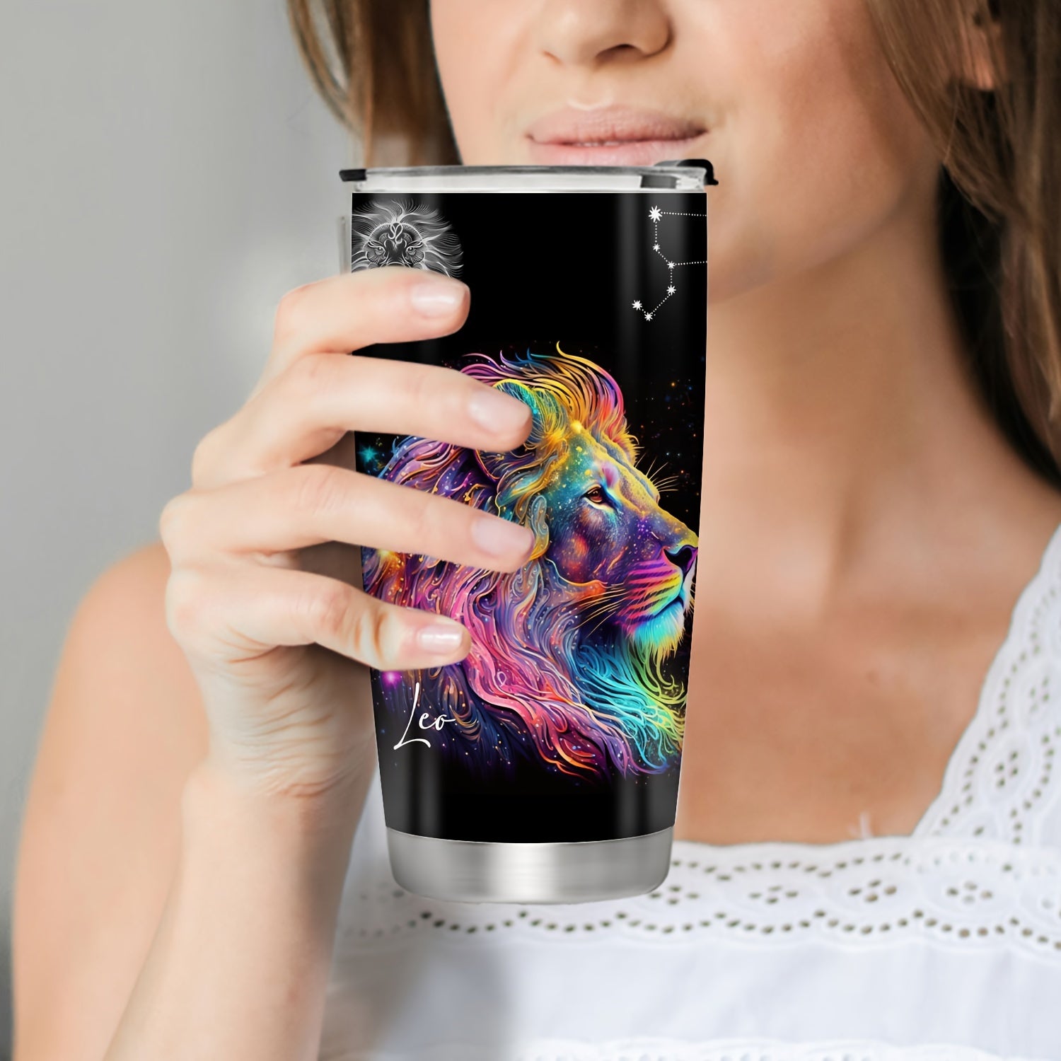 20oz Stainless Steel Zodiac Tumbler with Horoscope Design Leakproof Double Wall Vacuum Insulated Travel Mug for Outdoor Use