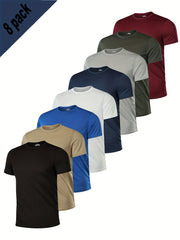 Yozgi faoliyatlar uchun 8 ta erkaklar tez quriydigan T-ko'ylak. Yumshoq, cho'ziluvchan va nafas oladigan, bir xil ranglarda.