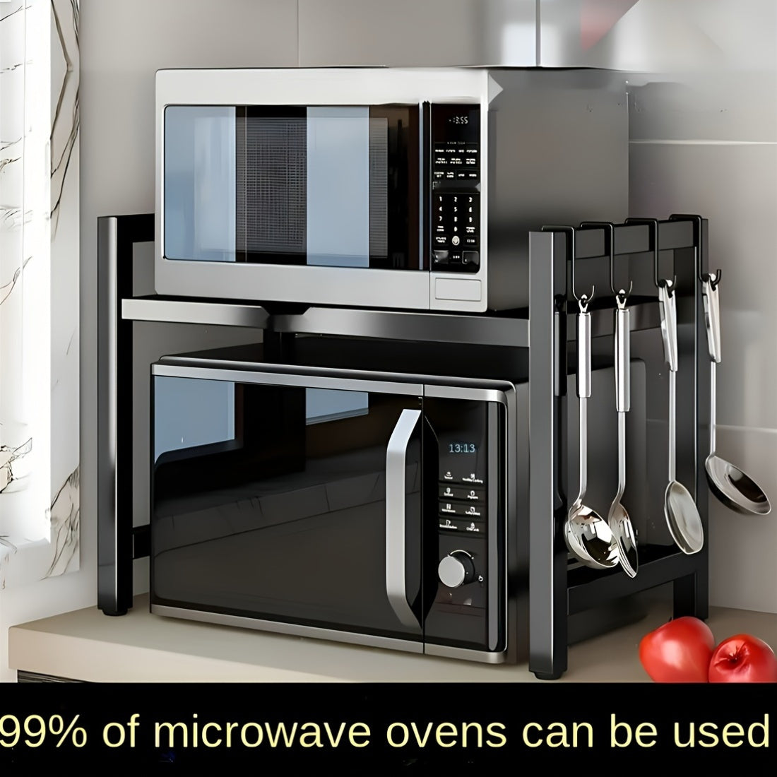 Durable Carbon Steel Kitchen Storage Rack with Adjustable Shelves for Countertop and Cabinet Organization