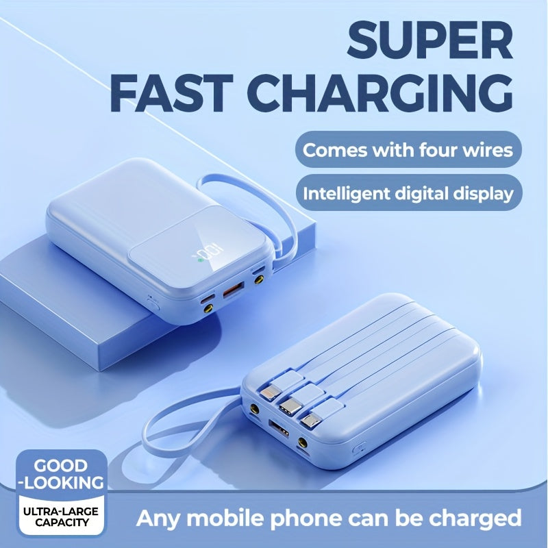 10000mAh Portable Power Bank with PD20W Fast Charging Built-in Cable LED Display for iPhone Android Outdoor Use