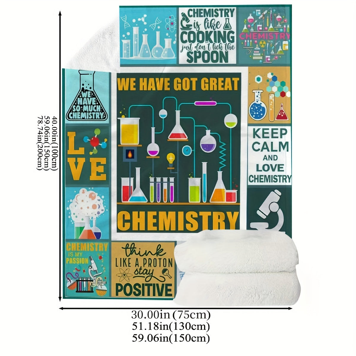 Fleece Throw Blanket with Chemistry Theme for Science Lovers and Students