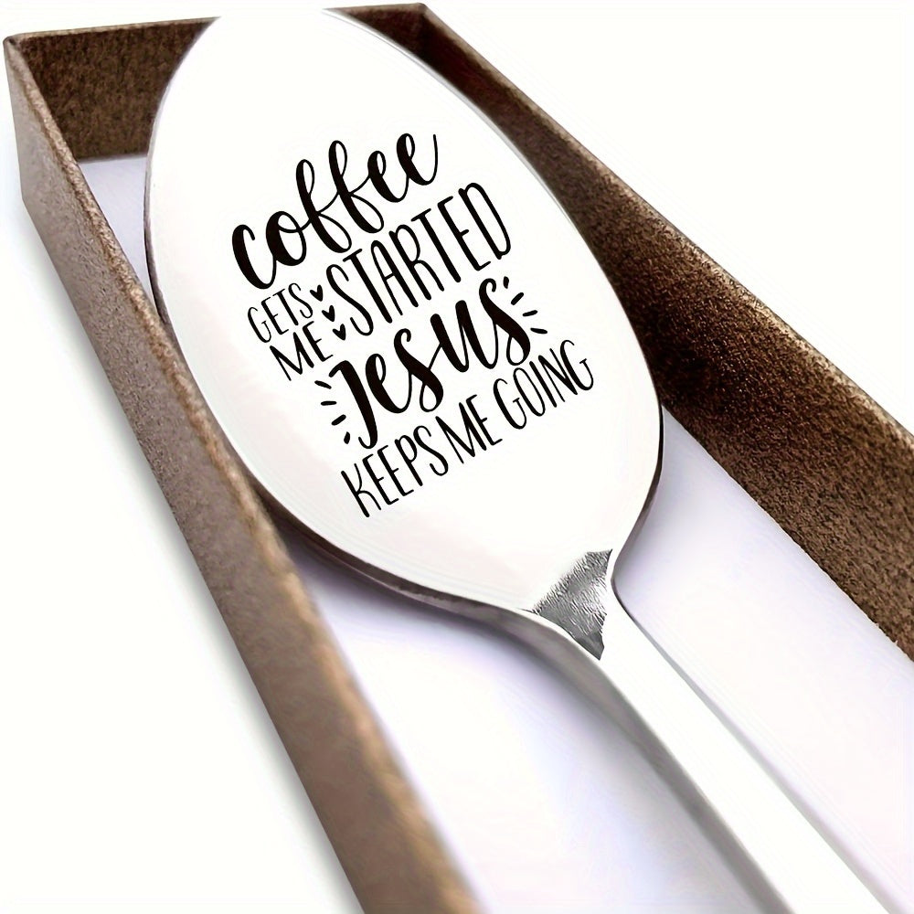 Stainless Steel Coffee Spoon with Jesus Engraving Long Handle Religious Gift