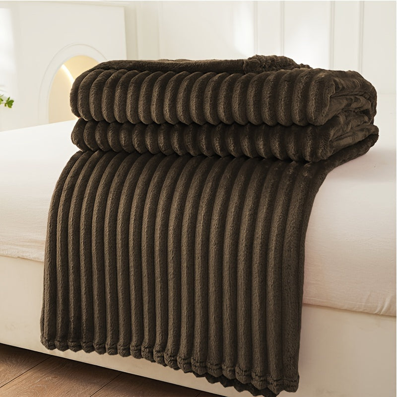 Large Plush Blanket with Thick Stripes for Cozy Comfort