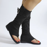 Женские сандалии-ботинки вестерн с бахромой из бархата и носком в стиле ковбой