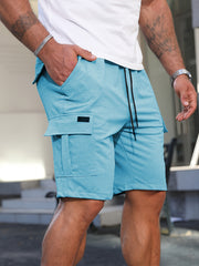 Мужские шорты карго большого размера, лето, свободный крой, полиэстер, однотонные, повседневные