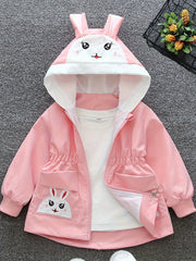 Girls' Pink Bunny Windbreaker Jacket Long Sleeve Spring Fall Non-Stretch Polyester Blend