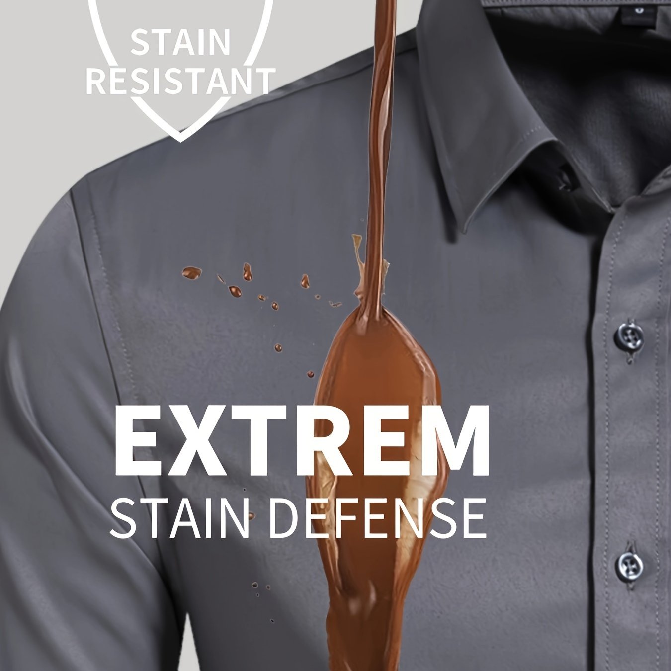 Men's All-Season Cotton-Polyester-Spandex Work Shirt Long Sleeve Lapel Button Regular Fit