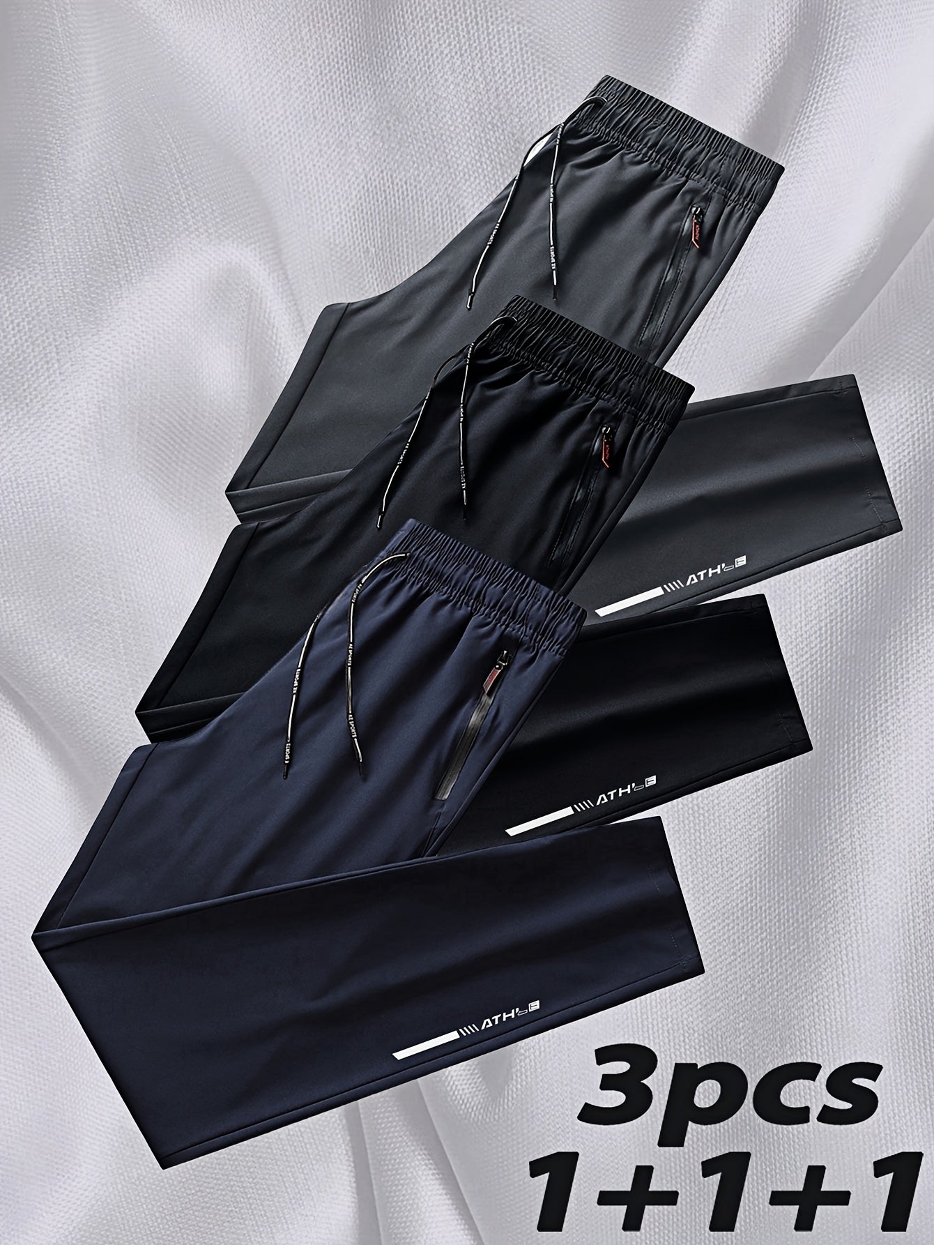 Men's Casual Running Pants 3-Pack Polyester Breathable Quick-Dry Summer