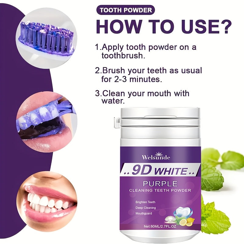 2.7oz Purple Whitening Toothpaste Powder with Lemon Mint Baking Soda for Deep Cleaning