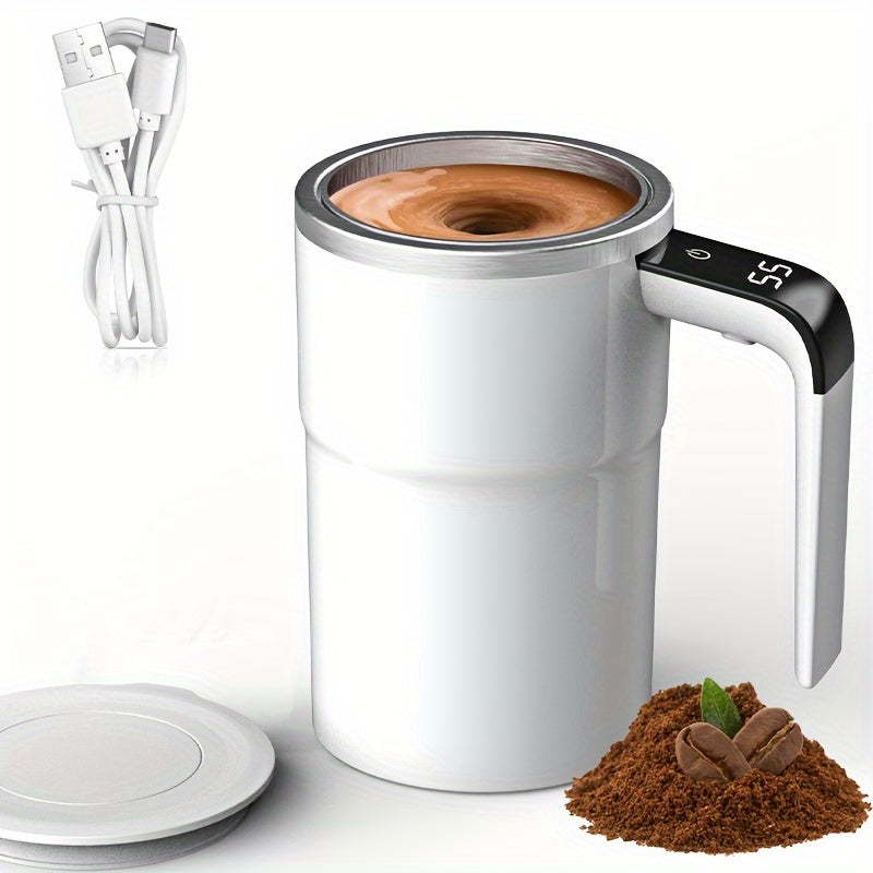 Vaso inteligente de acero inoxidable de 12oz con pantalla digital, recargable por USB, taza de café rosa y blanca
