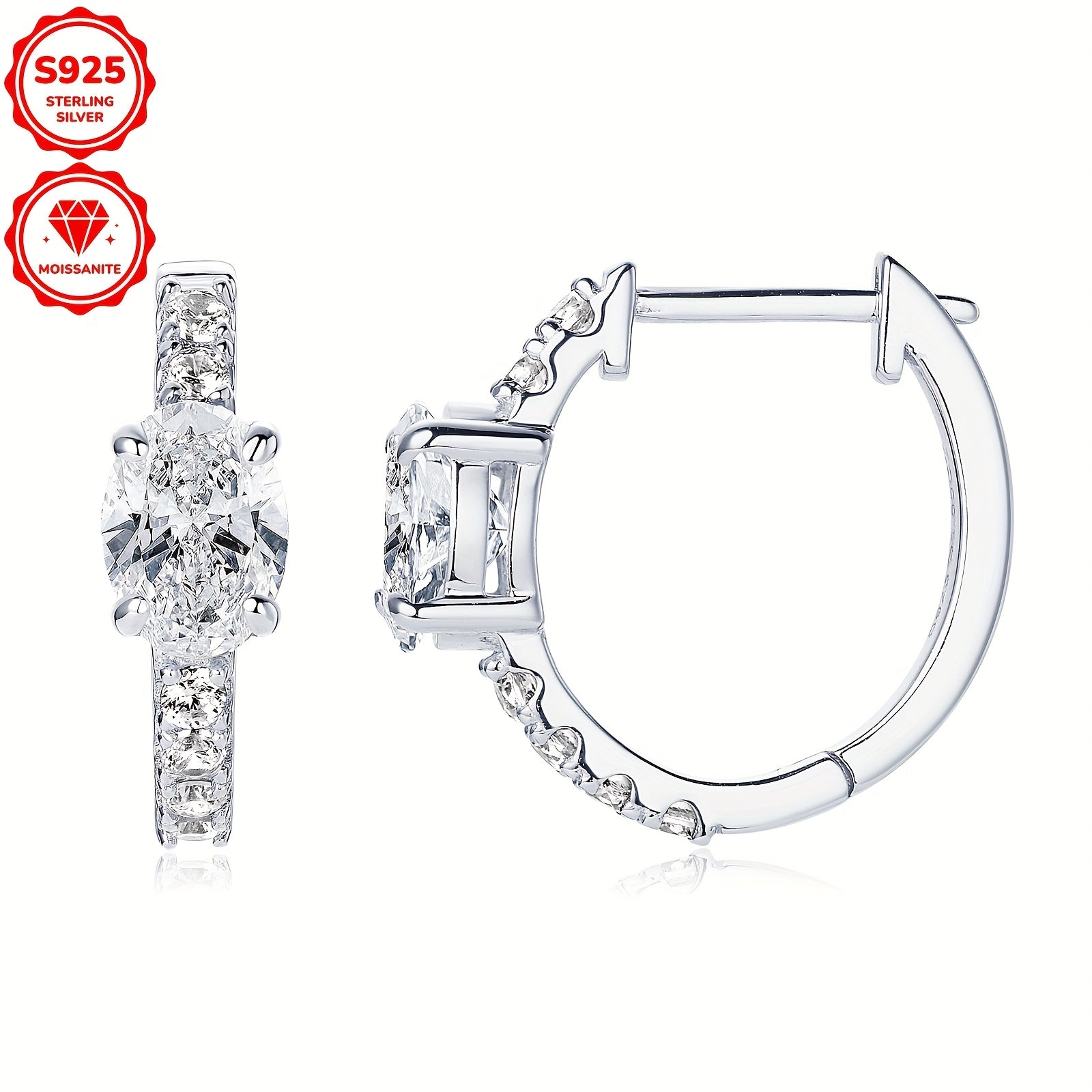 Sterling Silver Oval Moissanite Earrings 5x7mm 2ct Wedding Jewelry