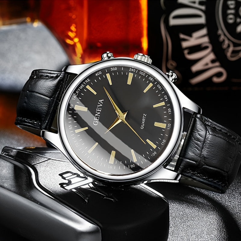 Men's Quartz Watch Alloy Case Faux Leather Strap Round Dial Anti-Seismic Business Wear