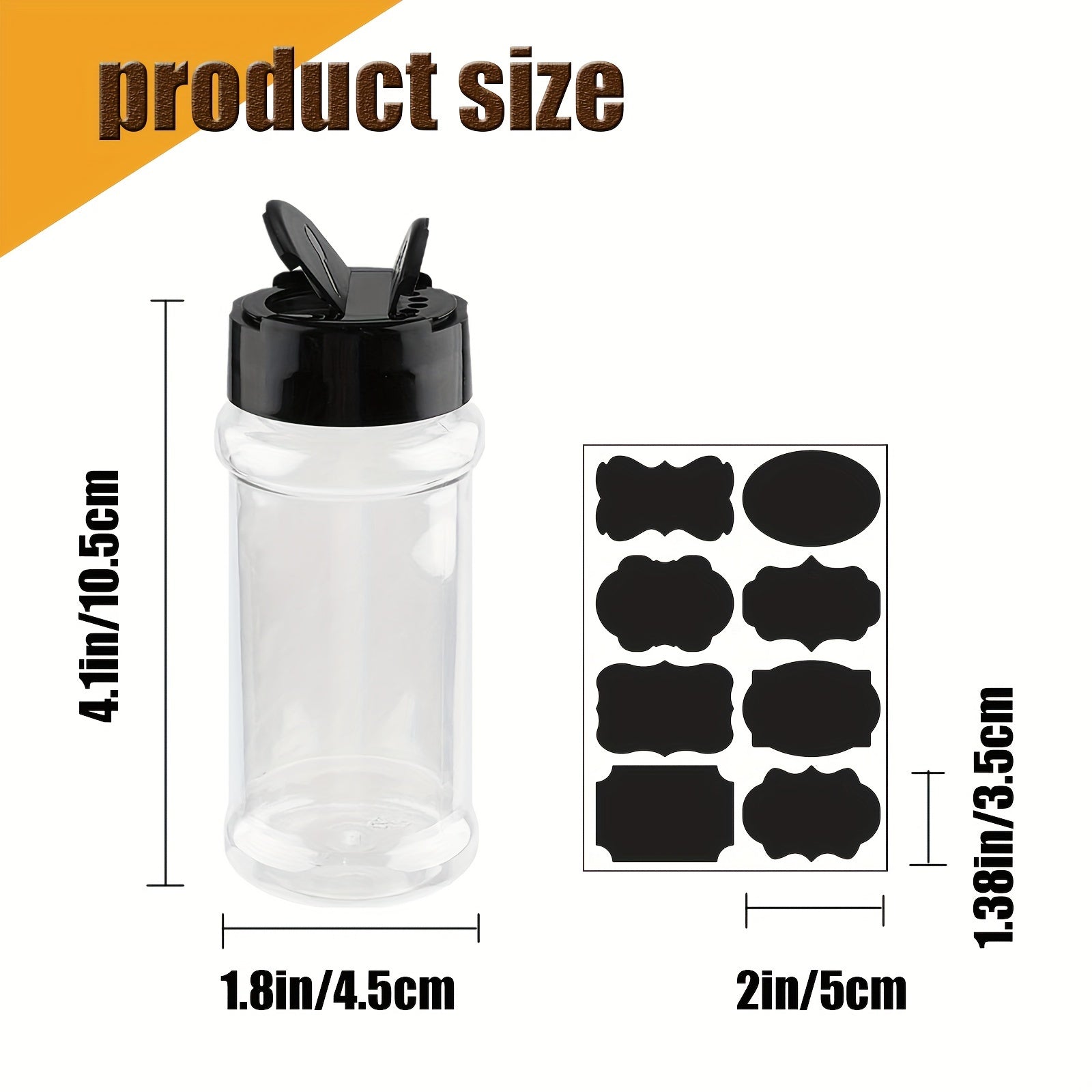 12 ta 3oz shaffof plastik ziravorlar idishlari to'plami, silkituvchi va yorliqlar bilan, ziravorlar, o'tlar va ta'mlar uchun xavfsiz dumaloq PET idishlar - BPA dan holi, qo'lda yuvish mumkin, gullar qanoti yopilishi, oziq-ovqat bilan aloqa uchun xavfsiz.