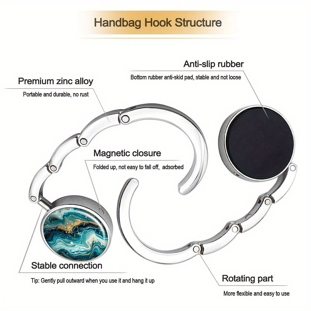 Portable Handbag Holder for Tables, Teal and White Swirls, Festive Gift