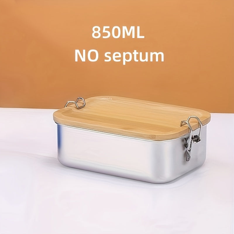 Stainless Steel Bento Box with Bamboo Lid for Lunch and Snacks