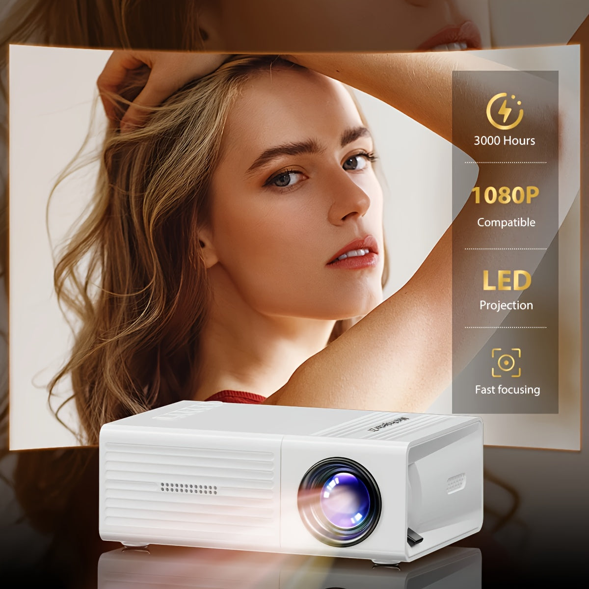 USB, masofadan boshqaruvchi, 4K HD, 203cm displeyli portativ LED proyektor