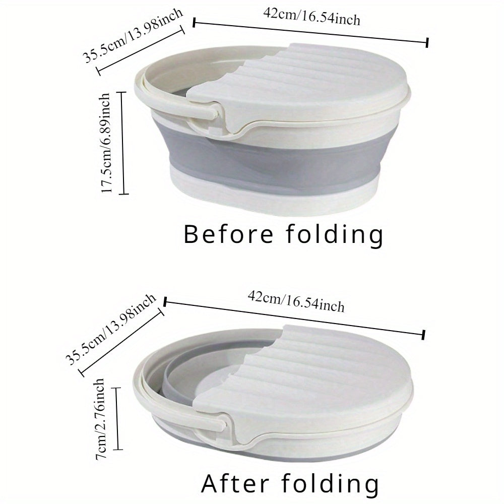 Qopqoq bilan portativ, egiluvchan oyoq vannasi chelak, mustahkam plastik, ergonomik tutqichlar va uy spa, dam olish va sayohat uchun sirpanmaydigan asos. Elektr energiyasi talab qilinmaydi.