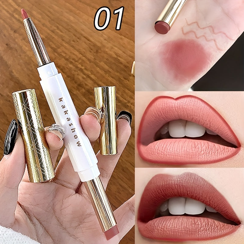 Mujeres lápiz labial de doble extremo de larga duración y antiadherente, resistente al agua