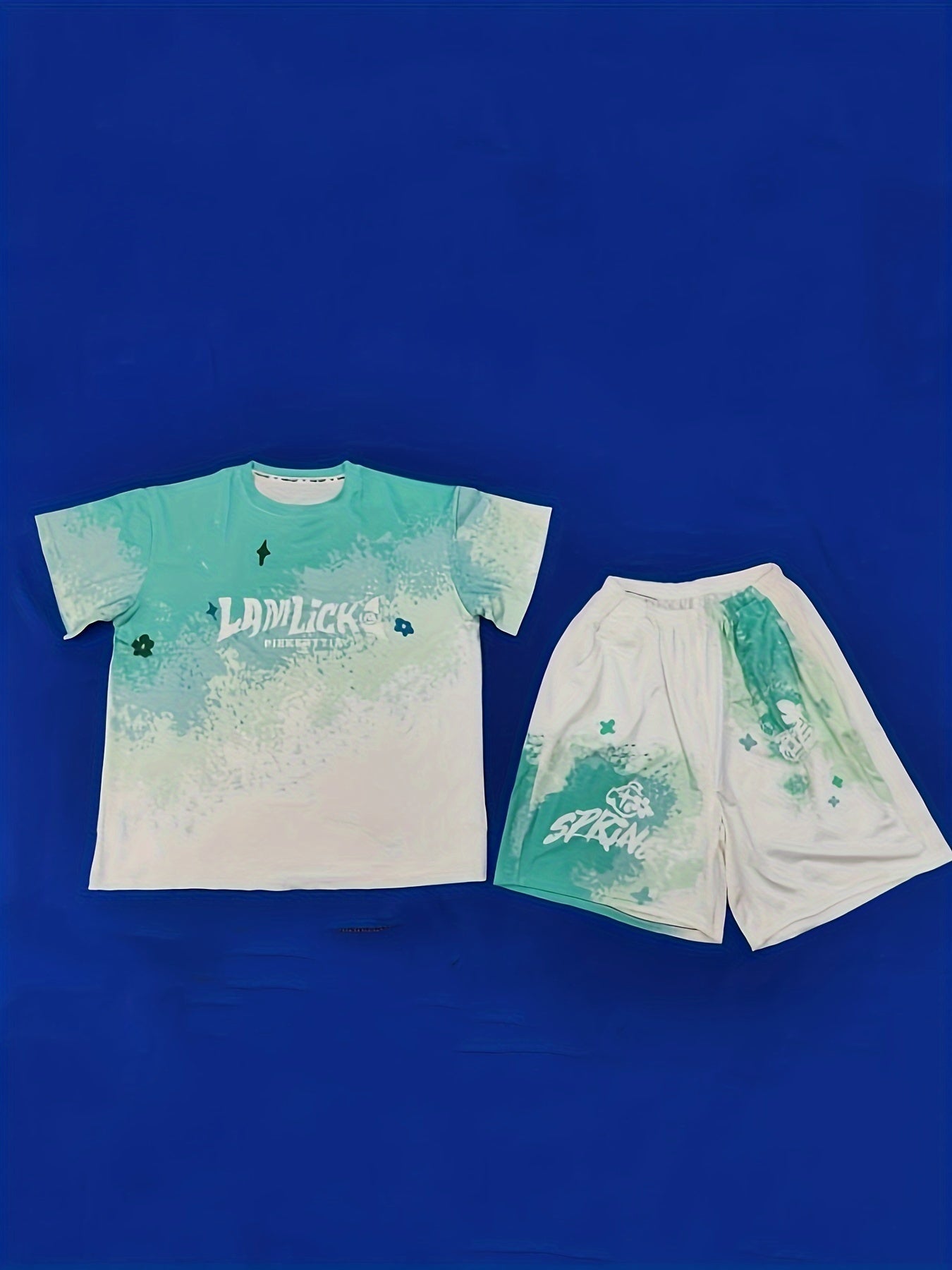 Conjunto de ropa casual para niños y niños con camiseta de manga corta con estampado de alfabeto y pantalones cortos de poliéster para primavera y verano, ropa para exteriores