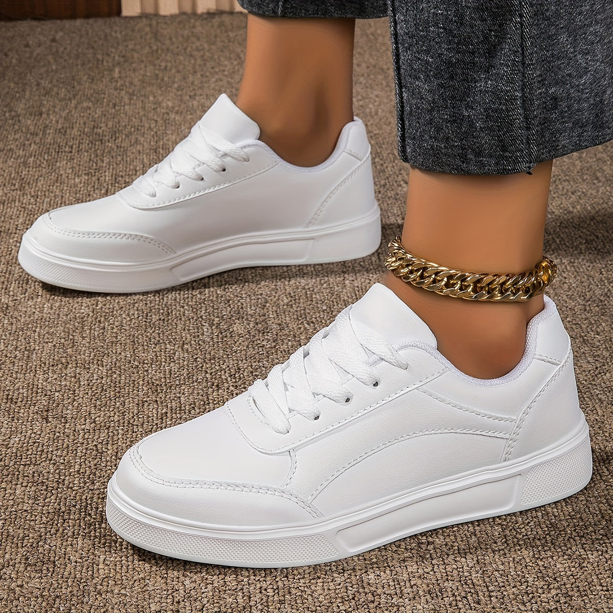 White Women's Casual Sneakers Lightweight All-Season Low Top