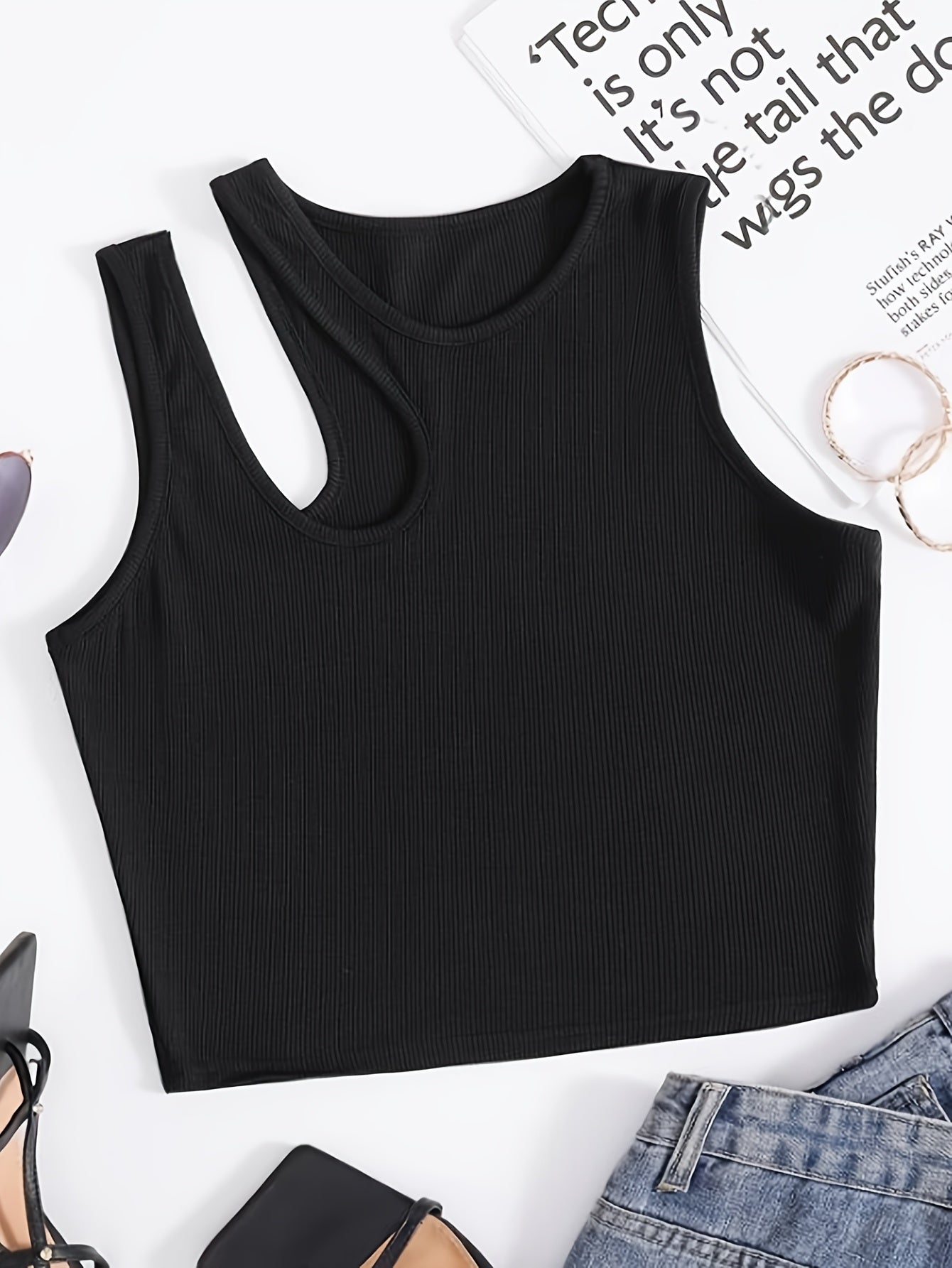 Women's Plus Size Sleeveless Tank Top Black Casual Summer Slim Fit