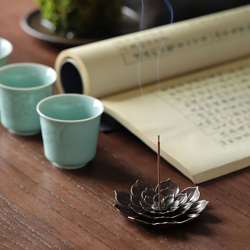 Metal Lotus Flower Incense Holder 3-Tier Zen Burner for Aromatherapy and Meditation