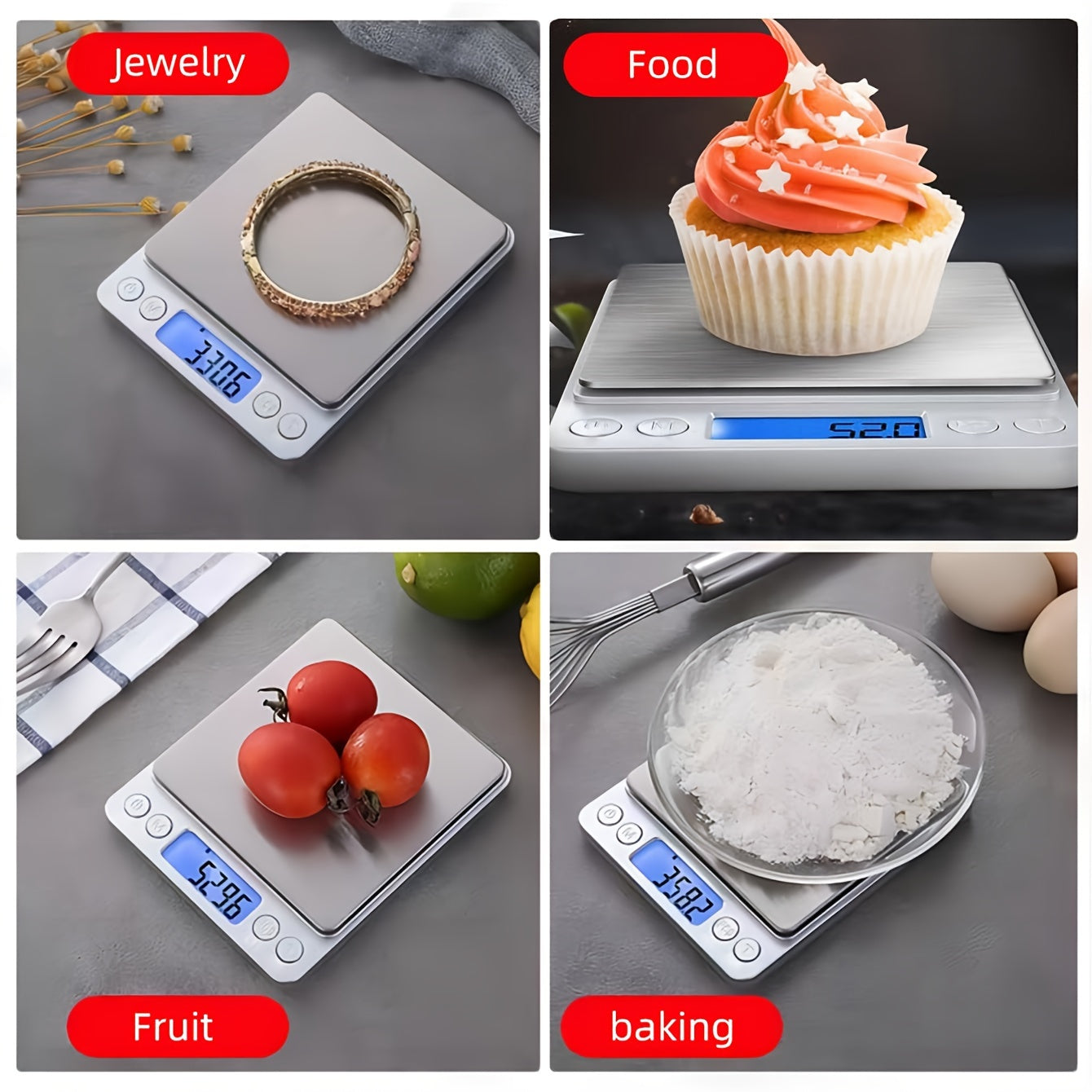 Digital Food Scale 0.1g/3000g with LCD Display, Units Conversion for Cooking and Dieting