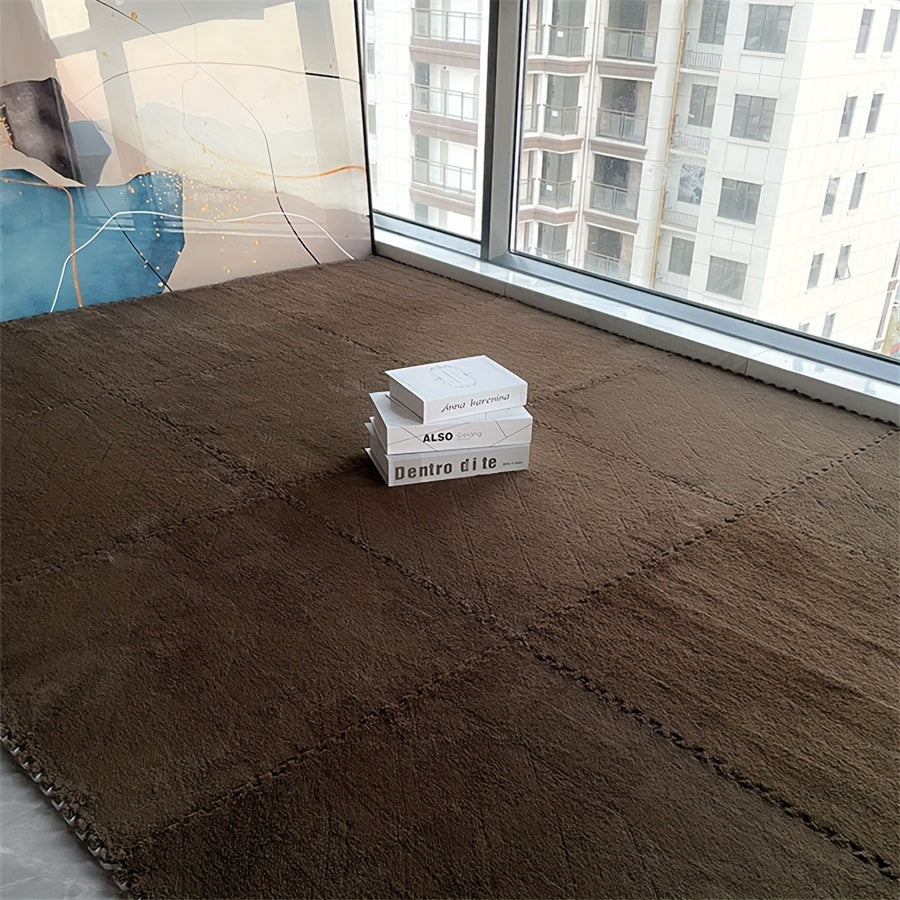 10pcs Non-Slip Solid Color Stitching Carpet Floor Mats 11.8x11.8 Inches for Bedroom and Window Decor